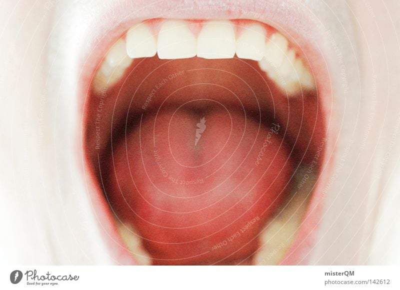 Schrei. II schreien Gefühle Weltmeisterschaft Fan sprechen laut Zähne weiß hell bleich ungesund Anschnitt Detailaufnahme Mund Zunge Mensch verrückt Lippen