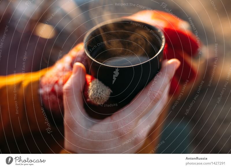 Mädchen Tee kalt warm hält Tasse orange Dampf Herbst Winter Getränk Heißgetränk Alkohol Wein Becher Lifestyle Gesundheit Behandlung Alternativmedizin