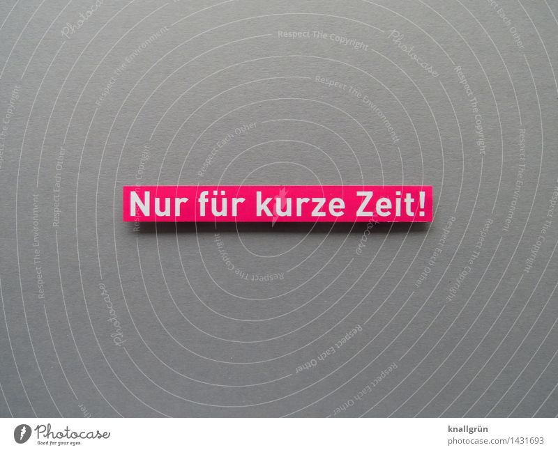 Nur für kurze Zeit! Schriftzeichen Schilder & Markierungen Kommunizieren eckig grau rosa weiß Gefühle Stimmung Neugier Erwartung planen Termin & Datum Frist