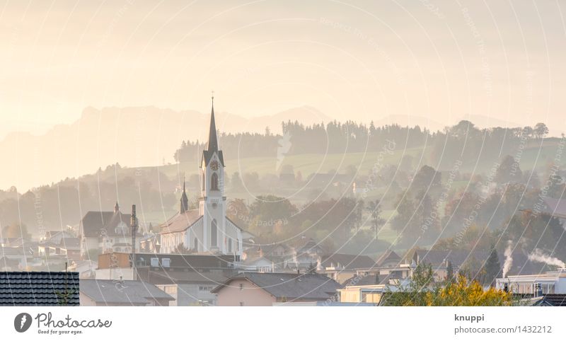 Nottwil Umwelt Natur Hügel Alpen Berge u. Gebirge Kanton Luzern Dorf Kleinstadt Stadtzentrum Altstadt bevölkert Haus Kirche Bauwerk Gebäude Architektur Dach