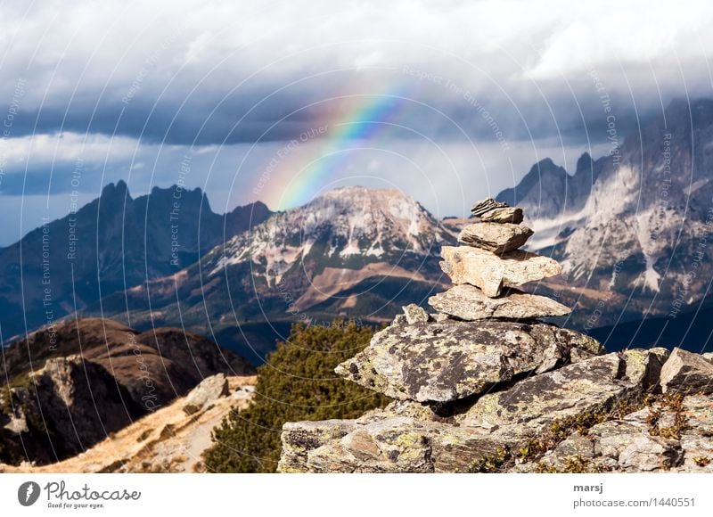 Kalt-Warm und Bunt Natur Landschaft Gewitterwolken Herbst schlechtes Wetter Felsen Alpen Berge u. Gebirge Bischofsmütze Rötelstein Gipfel Regenbogen