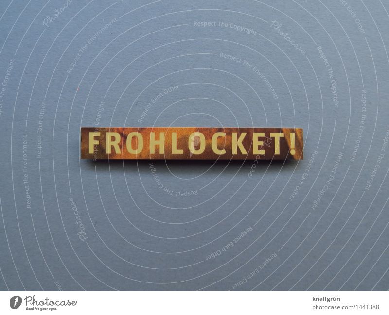 FROHLOCKET! Schriftzeichen Schilder & Markierungen Kommunizieren eckig braun gold grau Gefühle Stimmung Freude Lebensfreude Vorfreude Neugier Glaube Frohlocken