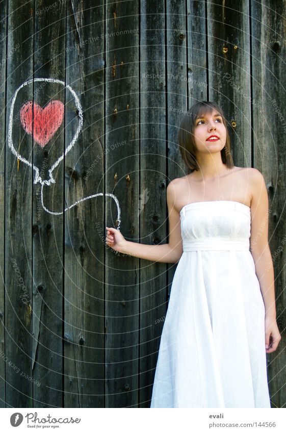 Loved Sommer Hochzeit Frau Erwachsene Bekleidung Kleid Luftballon Herz Liebe zeichnen rot weiß Sehnsucht gezeichnet white woman rote Lippen red loved heart