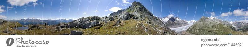 Bergpanorama Berge u. Gebirge Alpen Schweiz Gletscher Gipfel Freizeit & Hobby Aussicht Ferien & Urlaub & Reisen aufwärts oben Wolken Panorama (Aussicht) Aletsch