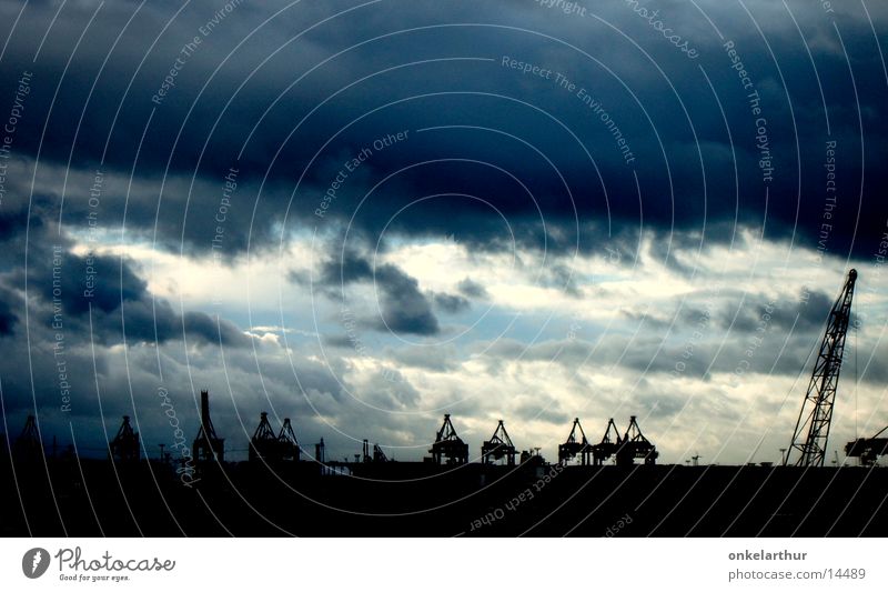 Containerhafen Wolken dunkel Hamburg Elbe Hafen Himmel Industriefotografie