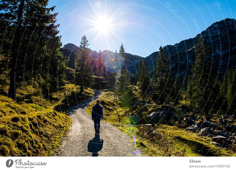 Nicht mehr weit Freizeit & Hobby Ferien & Urlaub & Reisen Ausflug wandern feminin Junge Frau Jugendliche 30-45 Jahre Erwachsene Natur Landschaft Himmel Sonne