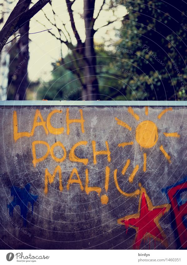 grmpfhahahaahiiischnrrrhahaaahohoooo... Jugendkultur Graffiti Baum Park Mauer Wand Zeichen Schriftzeichen Sonne lachen leuchten authentisch Freundlichkeit