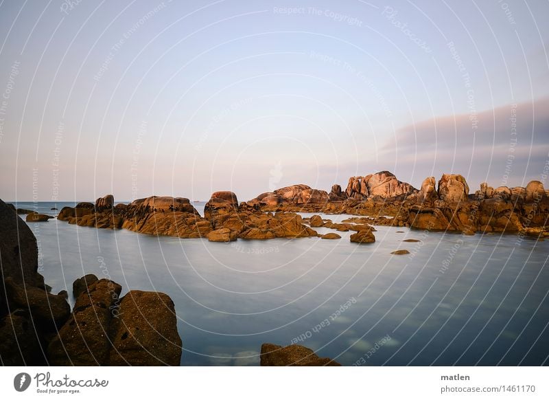 Morgenstille Natur Landschaft Wasser Himmel Wolken Horizont Wetter Schönes Wetter Küste Riff Meer blau braun weiß ruhig Asturien steinreich Farbfoto