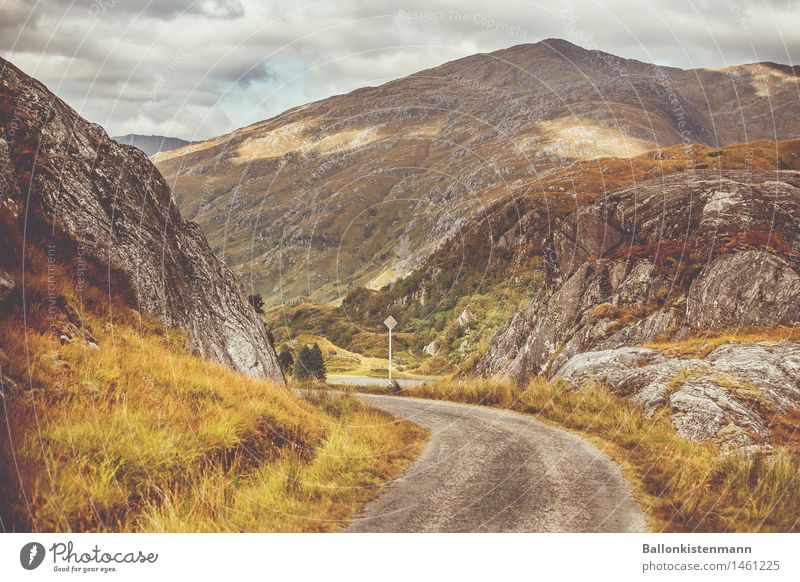 Da lang. Ferien & Urlaub & Reisen Ausflug Natur Landschaft Herbst Hügel Felsen Berge u. Gebirge Verkehr Verkehrswege Straße Erwartung Idylle Perspektive