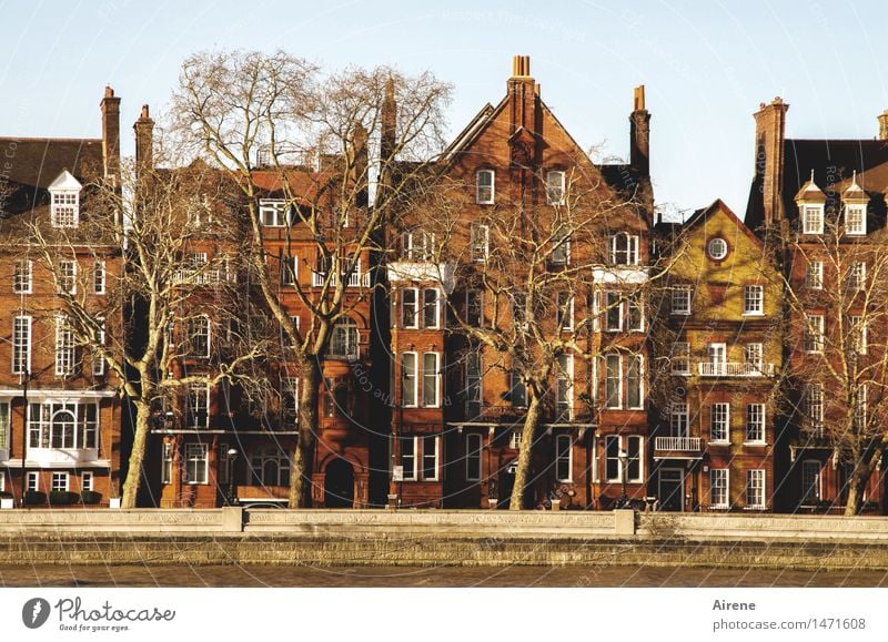 Rotstich London Stadt Stadtzentrum Haus Fassade Backstein Häusliches Leben rot Ziegelbauweise ziegelrot Farbfoto Totale Architektur Fenster historisch Kamine