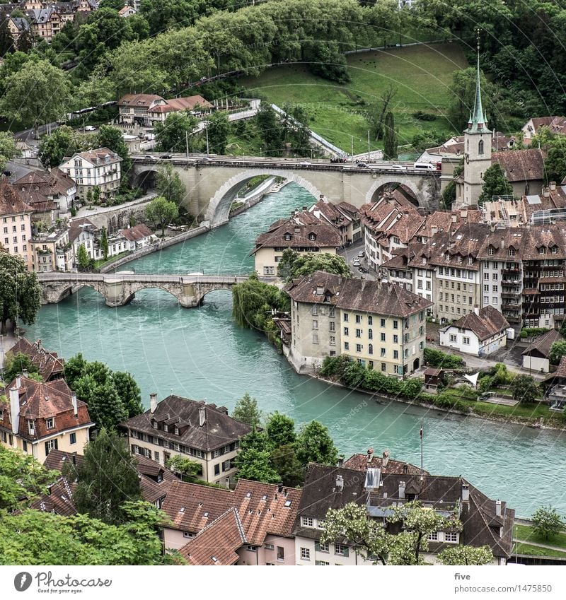 Bern Natur Wasser Baum Gras Park Wiese Wald Hügel Fluss Stadt Hauptstadt Stadtzentrum bevölkert Haus Einfamilienhaus Hochhaus Bankgebäude Industrieanlage Fabrik