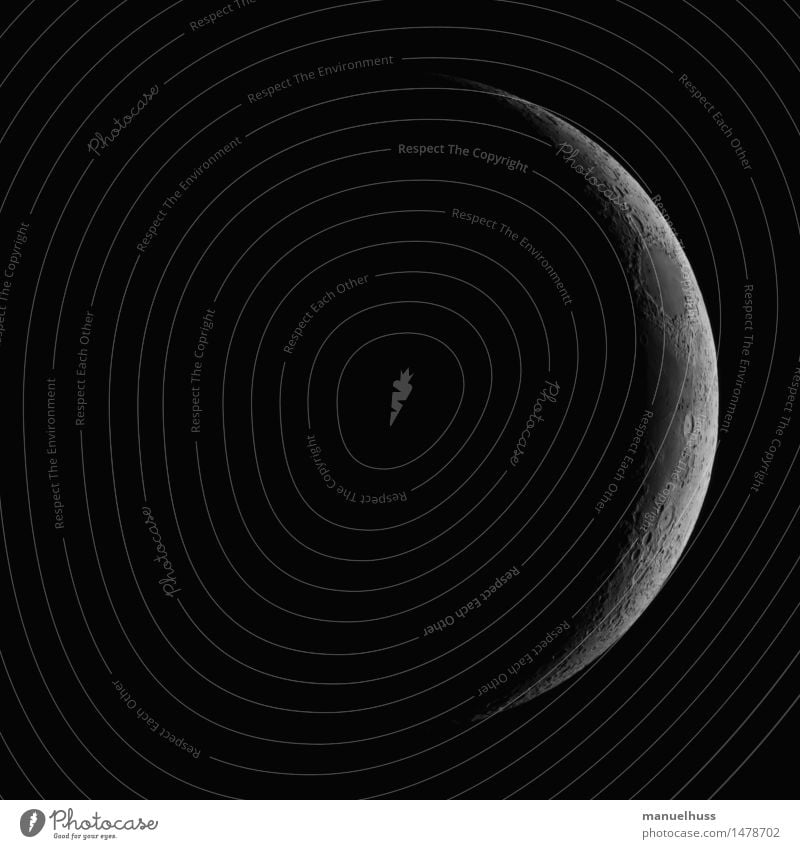 Neumond Nachthimmel Mond dünn groß schwarz weiß Wissenschaften Raumfahrt Mondlandschaft dunkel Teleskop Zoomeffekt Detailaufnahme Weltall Vulkankrater