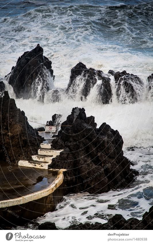 Treppe zum erfrischenden Seebad Umwelt Natur Landschaft Pflanze Winter schlechtes Wetter Unwetter Sturm Felsen Wellen Küste Seeufer Meer Insel Schwimmbad