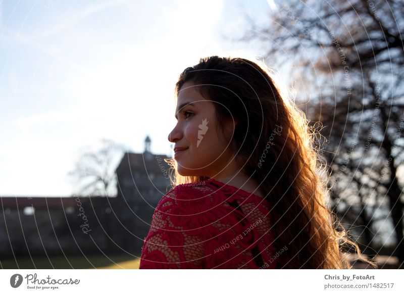 chris_by_fotoart elegant Sommer Junge Frau Jugendliche Erwachsene 1 Mensch 13-18 Jahre Landkreis Esslingen Burg oder Schloss Sehenswürdigkeit Wahrzeichen Kleid