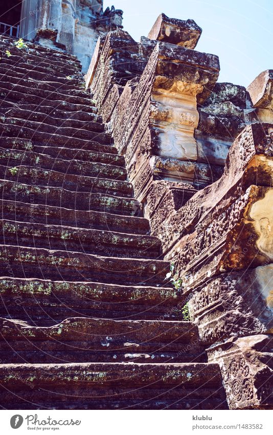 Angkor Wat Tempel, Siem Reap, Kambodscha Gesicht Ferien & Urlaub & Reisen Tourismus Himmel See Kirche Burg oder Schloss Ruine Gebäude Architektur Stein alt