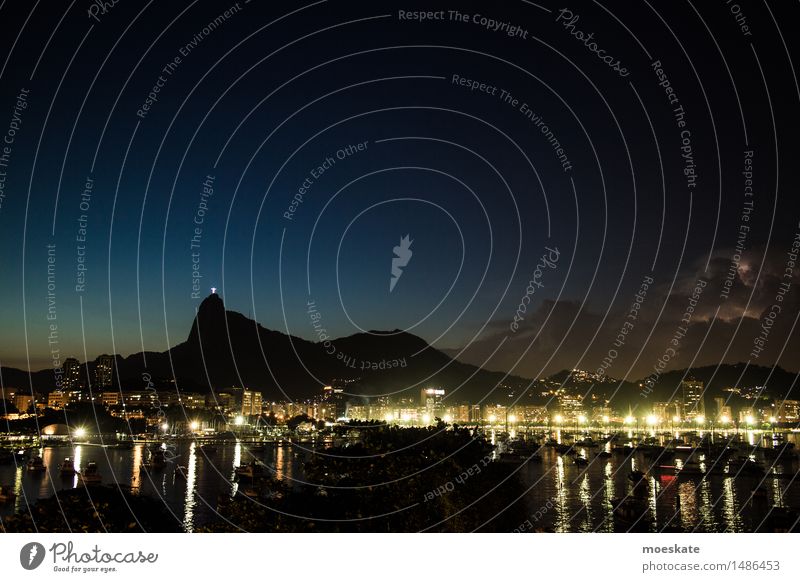 Gewitter Rio De Janeiro Bucht blau Rio de Janeiro Brasilien Corcovado-Botafogo Nacht Langzeitbelichtung Reflexion & Spiegelung Farbfoto Gedeckte Farben