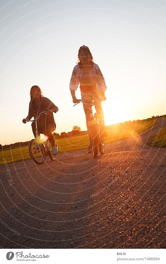 knapp daneben | auf der Überholspur Sport Fahrradfahren feminin Mädchen Geschwister Schwester Familie & Verwandtschaft Freundschaft Kindheit Jugendliche Freude