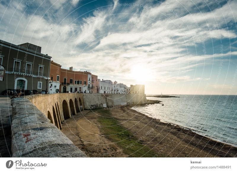 Abends in Italien Ferien & Urlaub & Reisen Tourismus Ausflug Abenteuer Freiheit Sommerurlaub Strand Himmel Wolken Sonne Sonnenlicht Meer Gallipoli Apulien