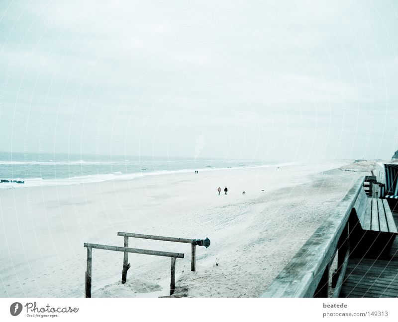 Strandspaziergang Sylt Ferien & Urlaub & Reisen Meer Spaziergang Winter Nordsee Ferne Küste Erde Sand Westerland Stimmung trist kalt blau