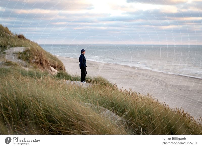 Aussicht auf das Meer Ausflug Strand Mensch maskulin Junger Mann Jugendliche 1 18-30 Jahre Erwachsene Denken Erholung Blick stehen warten Erfolg Freundlichkeit