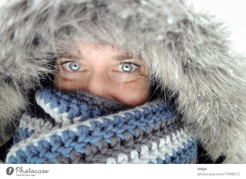 =) Lifestyle Stil Gesundheit Winter Frau Erwachsene Leben Gesicht Auge 1 Mensch 30-45 Jahre Klima Wetter Eis Frost Fell Wintermantel Fellkragen Schal Mütze