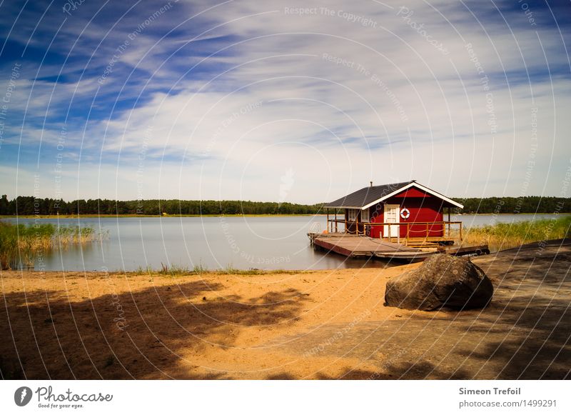 Floßsauna Zufriedenheit Erholung ruhig Sauna Schwimmen & Baden Ferien & Urlaub & Reisen Freiheit Sommer Schweden Haus Traumhaus Landschaft Wasser Wolken Seeufer