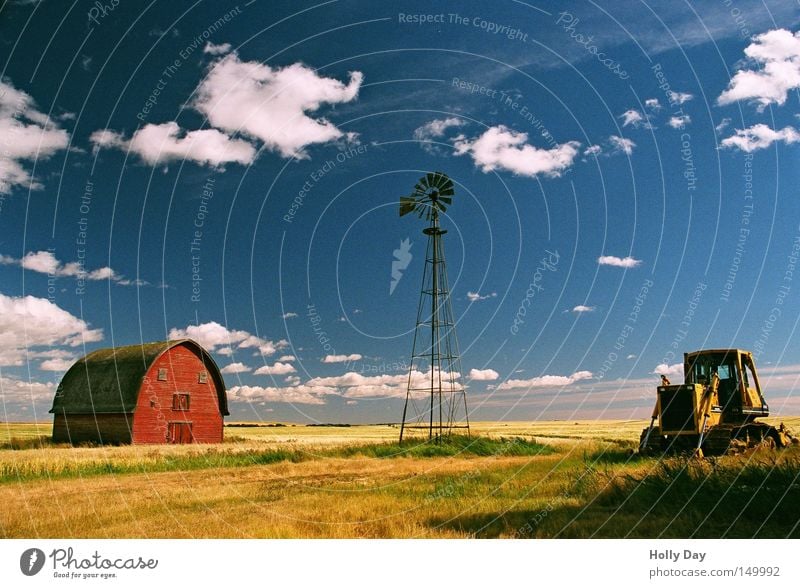 EINHUNDERT :-) Ferien & Urlaub & Reisen Ferne Landwirtschaft Forstwirtschaft Himmel Wolken Feld Wege & Pfade Traktor blau gelb rot Scheune Bagger goldgelb Ernte