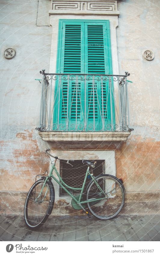 Trendfarbe Grün Monopoli Apulien Italien Kleinstadt Stadtzentrum Altstadt Menschenleer Haus Fassade Balkon Fenster Verkehr Wege & Pfade Fahrrad alt trendy retro