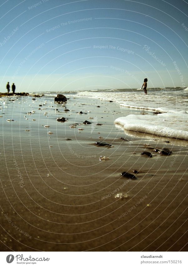 Meer sehn Strand Sand Wellen Sommer Ferien & Urlaub & Reisen Horizont Mensch Erholung Ostsee Wasser Schwimmen & Baden Küste Menschlein