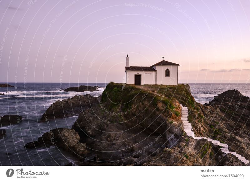 la capilla Natur Landschaft Wasser Himmel Wolkenloser Himmel Horizont Sonnenaufgang Sonnenuntergang Wetter Schönes Wetter Felsen Wellen Küste Meer Menschenleer