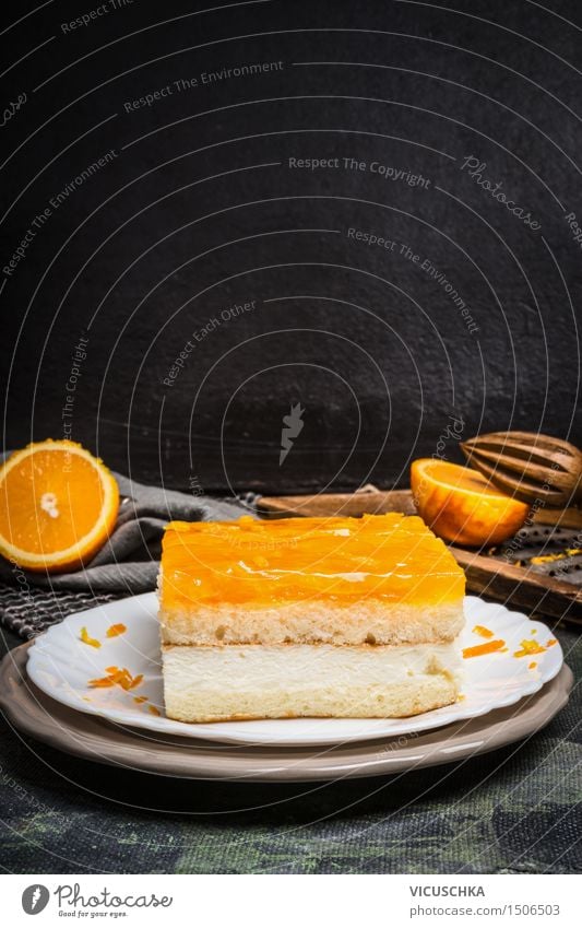 Orangenkuchen vom Blech Lebensmittel Frucht Kuchen Dessert Süßwaren Ernährung Abendessen Büffet Brunch Geschirr Teller Stil Design Häusliches Leben Tisch