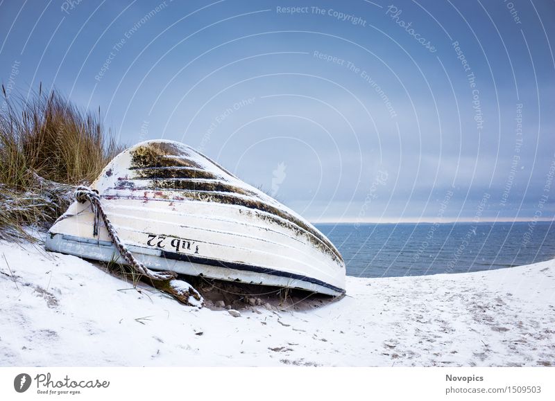 Beach Lubmin - Winter Study VII Strand Natur Landschaft Schönes Wetter Eis Frost Schnee Felsen Ostsee Wasserfahrzeug blau braun weiß Himmel Wolken Steine orange