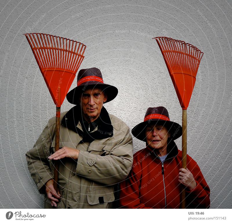 SEK Oranienburg (ziemlich erschöpft). Garten Arbeit & Erwerbstätigkeit Weiblicher Senior Frau Männlicher Senior Mann Paar 2 Mensch Herbst Blatt Hut Lächeln