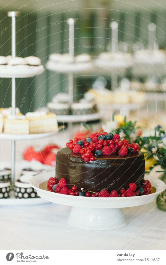 Tortentraum Lebensmittel Kuchen Dessert Süßwaren Schokolade Himbeeren Erdbeeren Ernährung Kaffeetrinken Büffet Brunch Festessen Etagere Reichtum Gesundheit