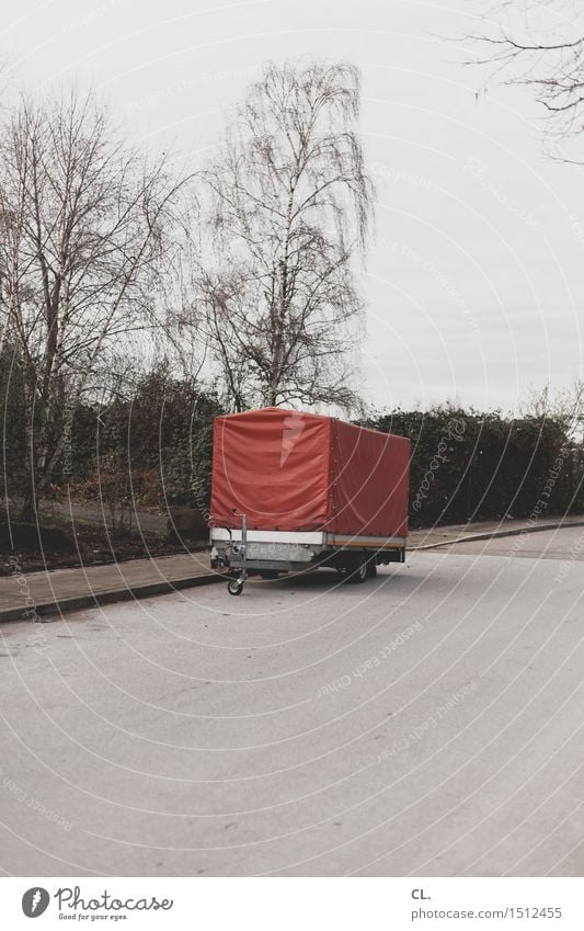 anhänger Umwelt Natur Himmel Herbst Winter Baum Verkehr Verkehrswege Straßenverkehr Wege & Pfade Anhänger trist stagnierend Güterverkehr & Logistik Farbfoto