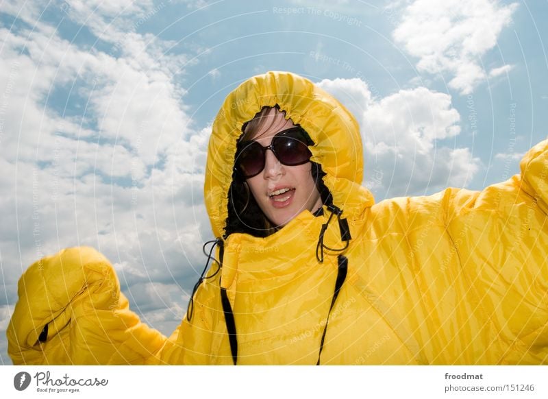 sunday morning Schlafsack Gesicht Frau Sonnenbrille Coolness Jugendliche Wärme Sommer Freude selkbag verrückt Nase Kopf Fusion