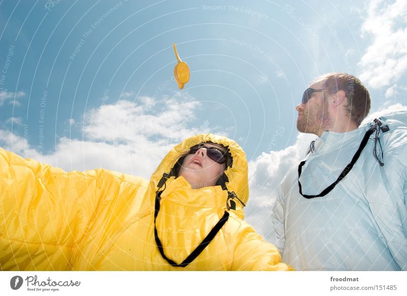 sure we can! Schlafsack Gesicht Gießkanne Sonnenbrille Coolness verrückt Jugendliche Kannen lustig Wärme Sommer Freude Konzert selkbag Fusion-Festival