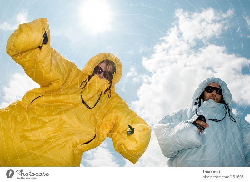 haifischmaden Schlafsack Gesicht lustig Sonnenbrille Coolness verrückt Jugendliche stark Wärme Sommer Freude Farbe Spielen selkbag Fusion-Festival