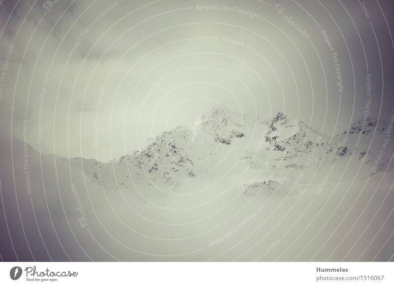 Mystischer Berg im Nebel Natur Landschaft Winter Alpen Berge u. Gebirge Gipfel Schneebedeckte Gipfel ästhetisch mystisch Wolken weiß geringe Kontraste Farbfoto