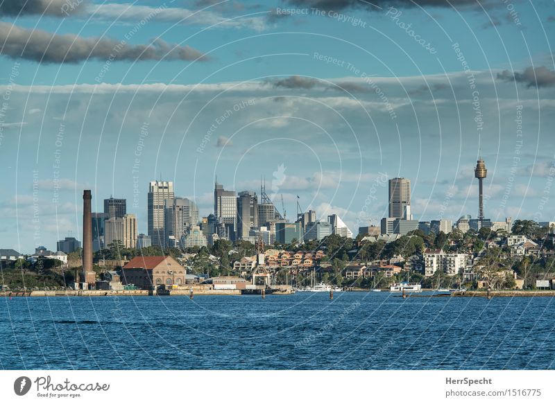 Sydney CBD Ferien & Urlaub & Reisen Tourismus Ferne Städtereise Meer Insel Wellen Himmel Wolken Sommer Schönes Wetter Pazifik Stadtzentrum Hafenstadt Skyline