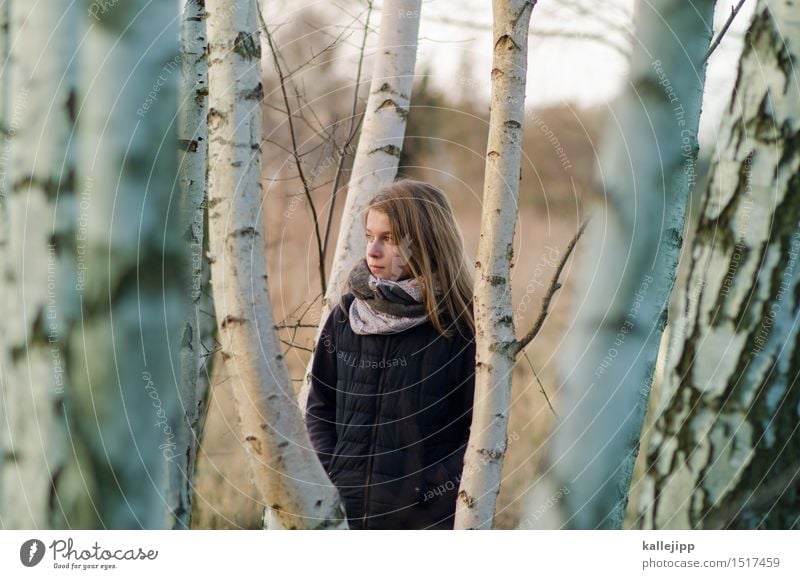 am waldrand Mädchen Leben Haare & Frisuren Gesicht 1 Mensch Umwelt Natur Landschaft Pflanze Tier Baum Wald Blick Birkenwald Kindheit Zukunft nachhaltig Farbfoto