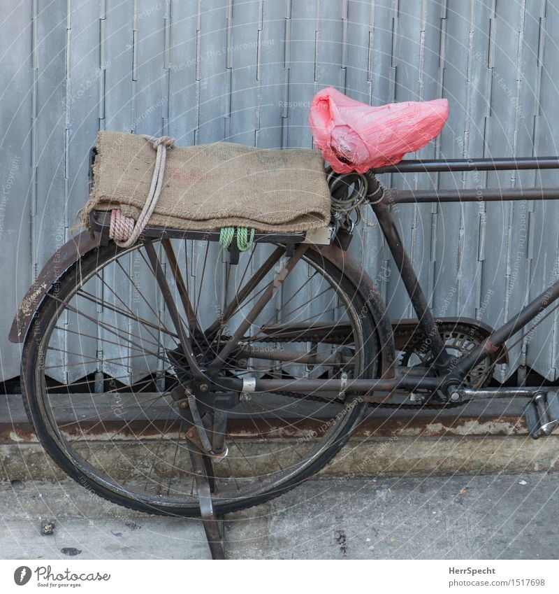 Schöner Sattelschoner Straße Fahrrad Metall alt außergewöhnlich braun grau rosa parken historisch Oldtimer altehrwürdig Fahrradsattel Fahrradständer