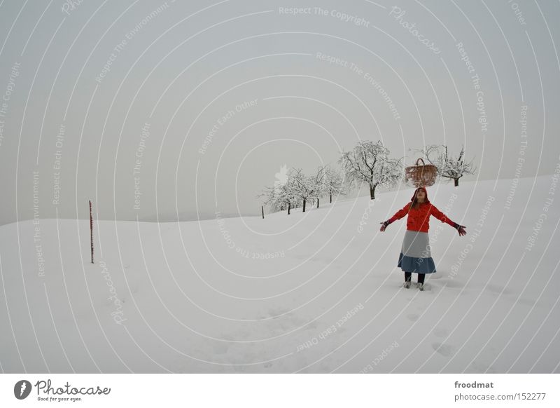 balanceakt Winter Rotkäppchen Märchen Baum Berge u. Gebirge Schweiz kalt weiß grau ruhig Korb kahl