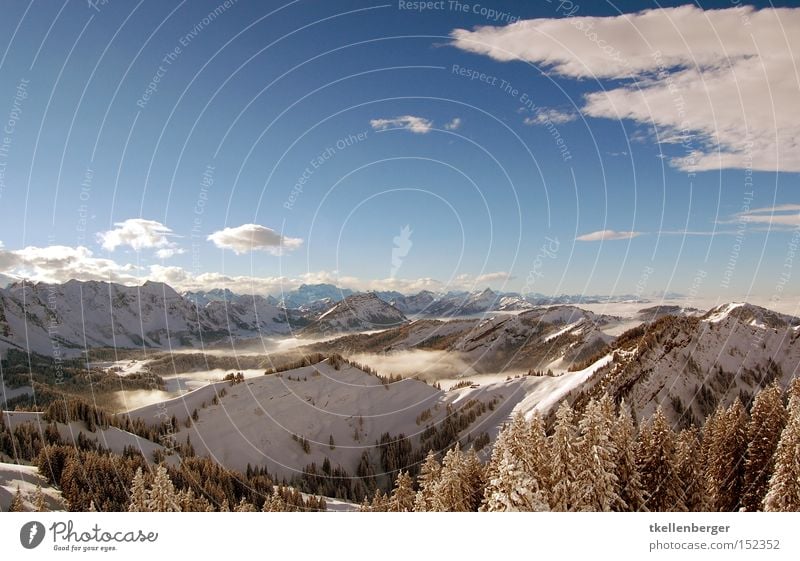 Mountain Dreamworld II. Berge u. Gebirge Schnee Alpen Winter Wolken Himmel Aussicht Panorama (Aussicht) Wald blau Nebel träumen schön Schweiz Schnee groß