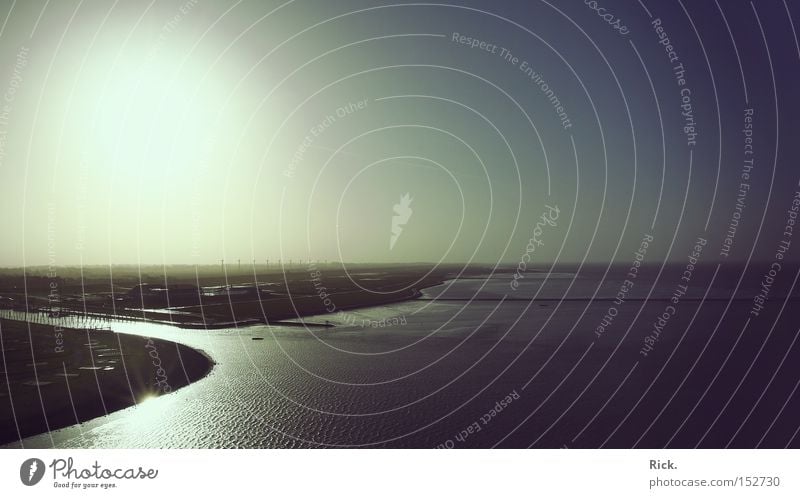 .Stürmische Zeiten Höhe Panorama (Aussicht) Horizont Küste Seeufer Flussufer Strand Ebbe Flut Wassermassen Gezeiten Winter Wind Sturm Himmel Sonne Niedersachsen