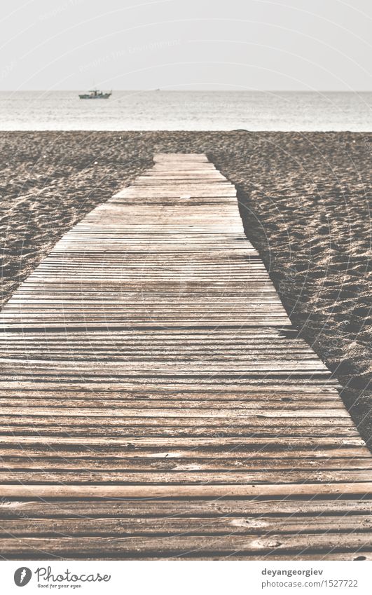 Strand und Holzpfad. Erholung Ferien & Urlaub & Reisen Sommer Meer Natur Landschaft Sand Küste Wege & Pfade braun Laufsteg Florida Promenade Wasser Anlegestelle