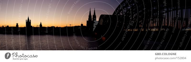 Panorama op Kölsch Panorama (Aussicht) Querformat Köln Kölner Dom Hohenzollernbrücke Rhein Abenddämmerung Sonnenuntergang Silhouette Gegenlicht dunkel