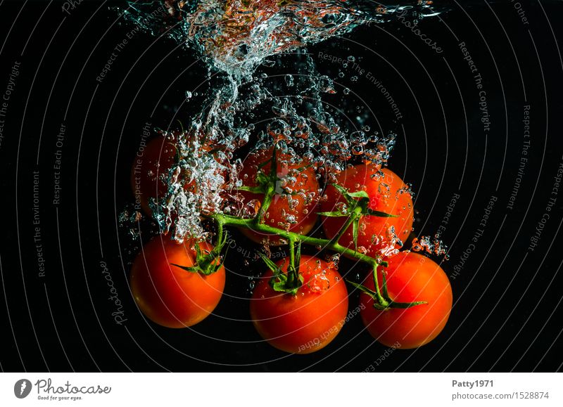 Tomaten Gemüse Bioprodukte Vegetarische Ernährung Diät Trinkwasser Gesunde Ernährung frisch Gesundheit lecker nass natürlich grün rot genießen Wasser platschen