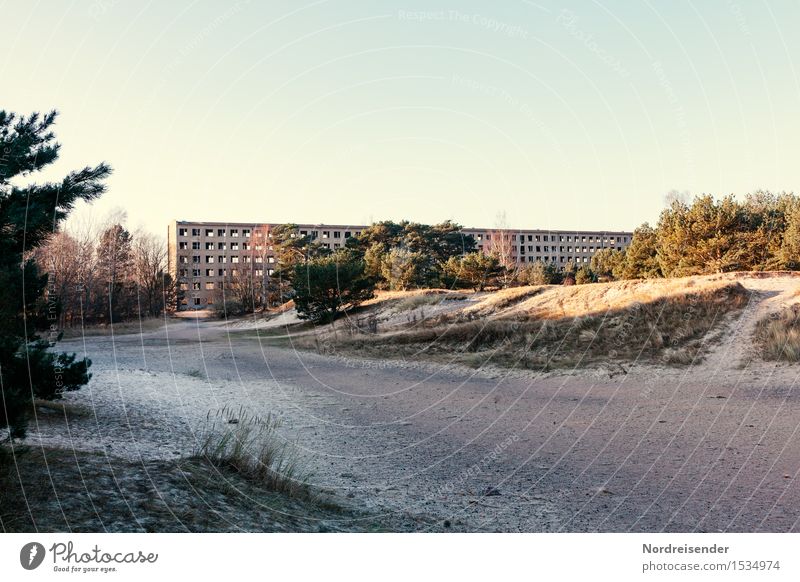 Größenwahn Baum Sträucher Küste Ostsee Kleinstadt Menschenleer Haus Ruine Bauwerk Gebäude Architektur Fassade Häusliches Leben Aggression gruselig trist