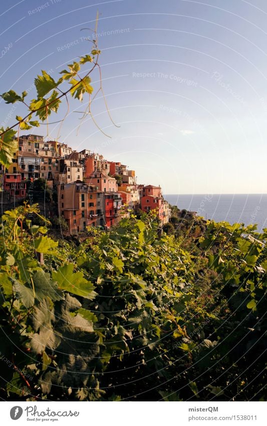 Cinque Terre Dorf Fischerdorf Kleinstadt Stadt Hafenstadt Stadtrand Altstadt bevölkert Haus Traumhaus Bauwerk Gebäude Architektur Fassade Balkon Terrasse Garten